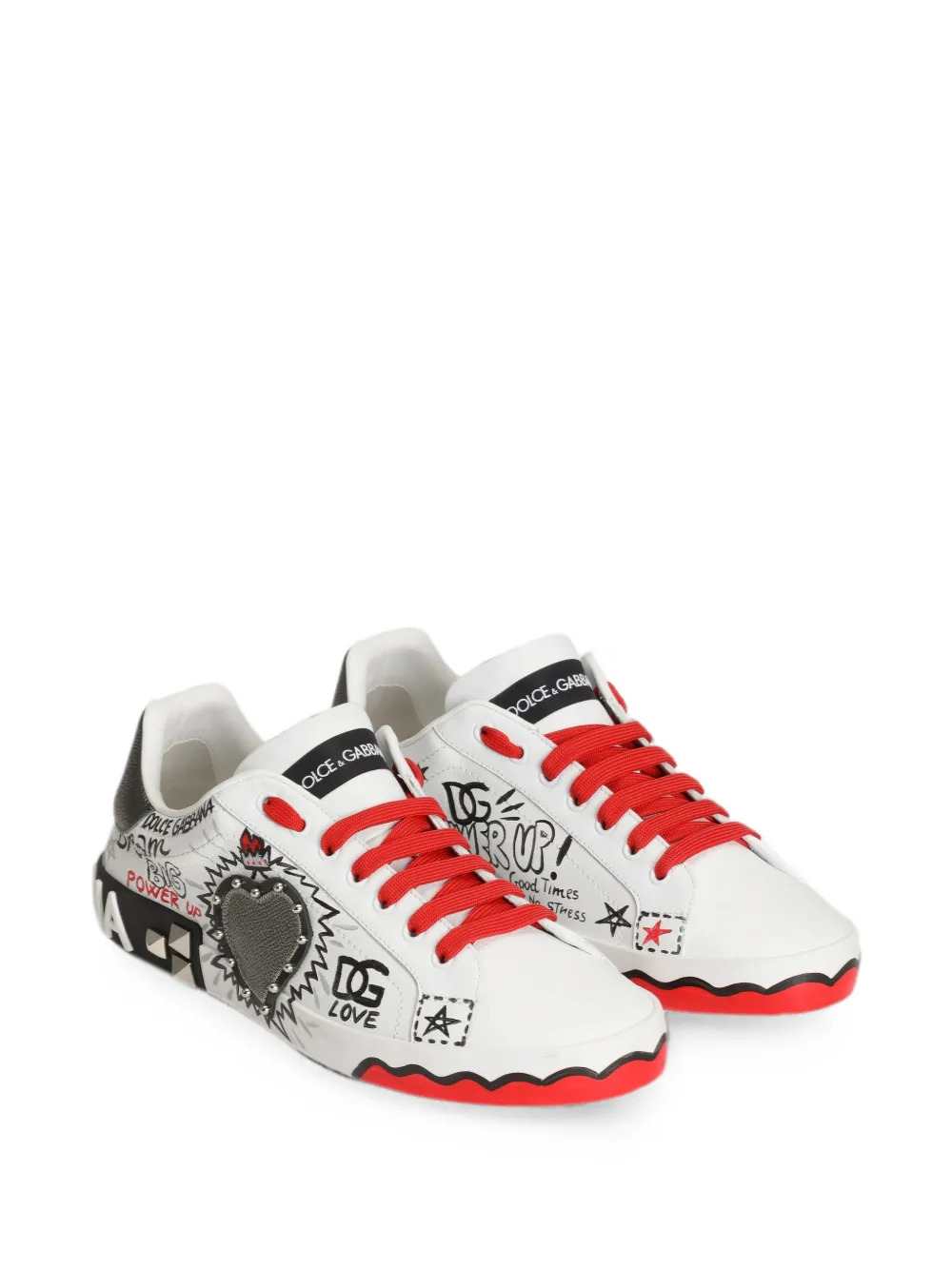 Dolce & Gabbana Men Sneakers With Heart Patch And Graffiti Print DOLCE & GABBANA