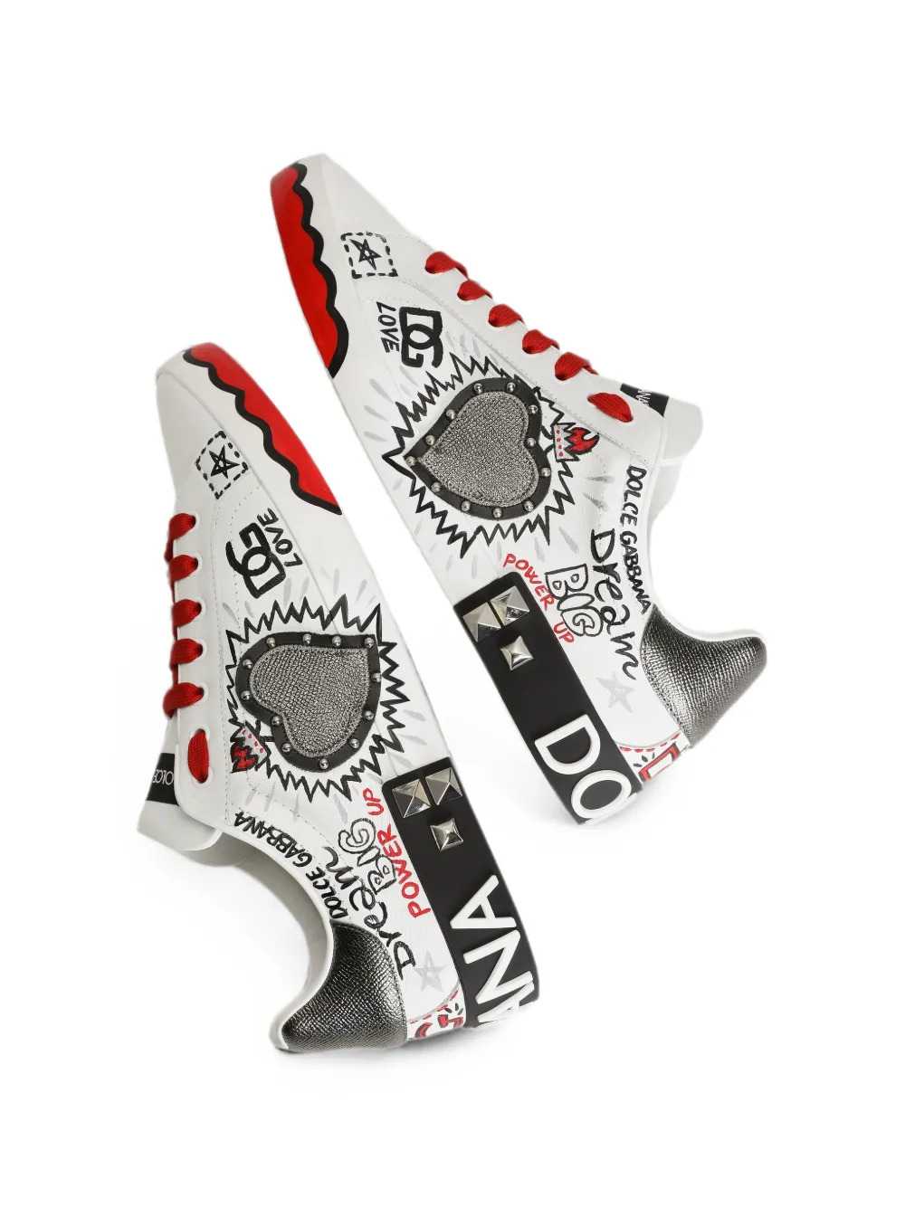 Dolce & Gabbana Men Sneakers With Heart Patch And Graffiti Print DOLCE & GABBANA