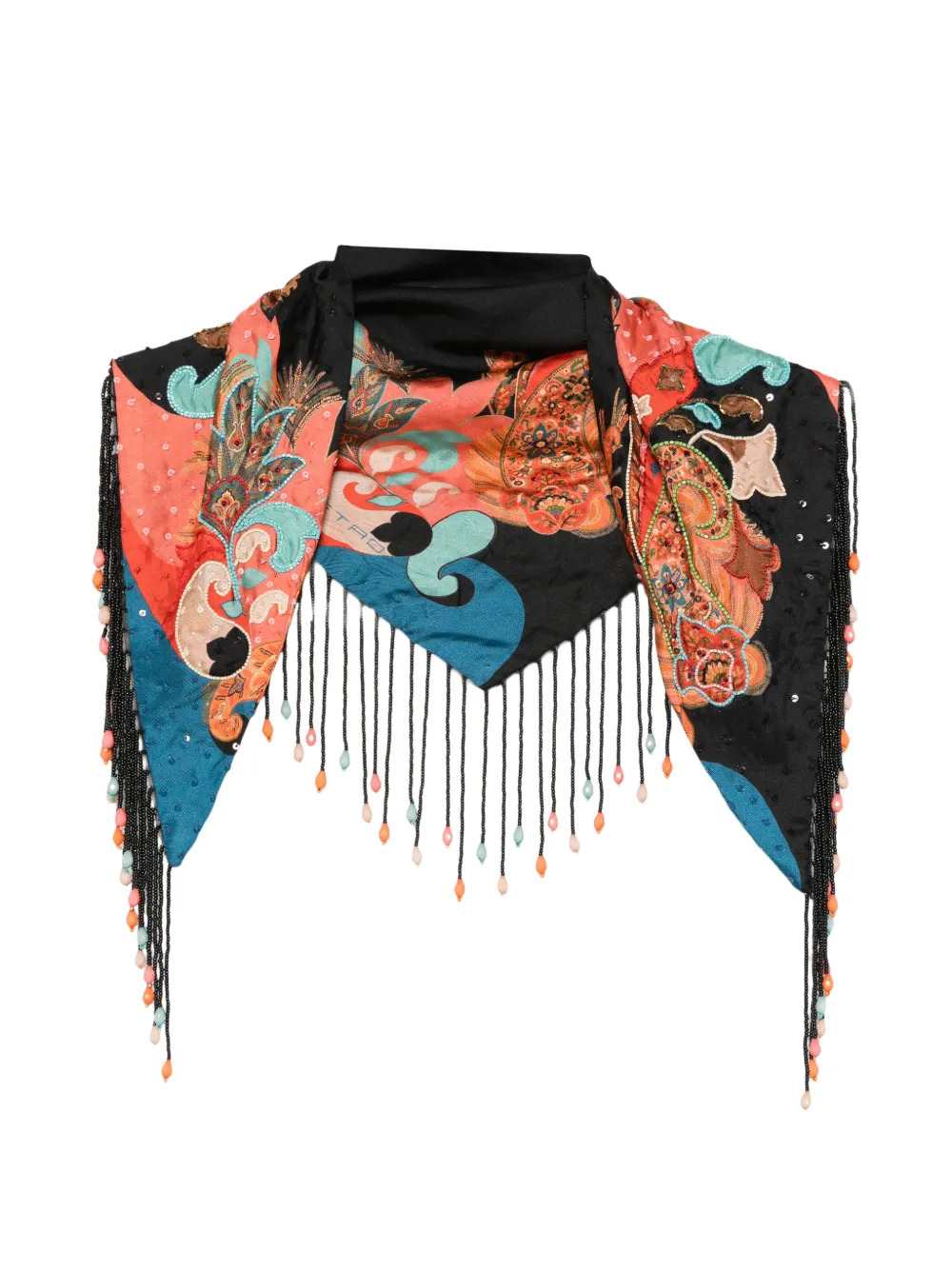 Etro Women Silk Scarf With Embossed Print And Beaded Fringe. ETRO