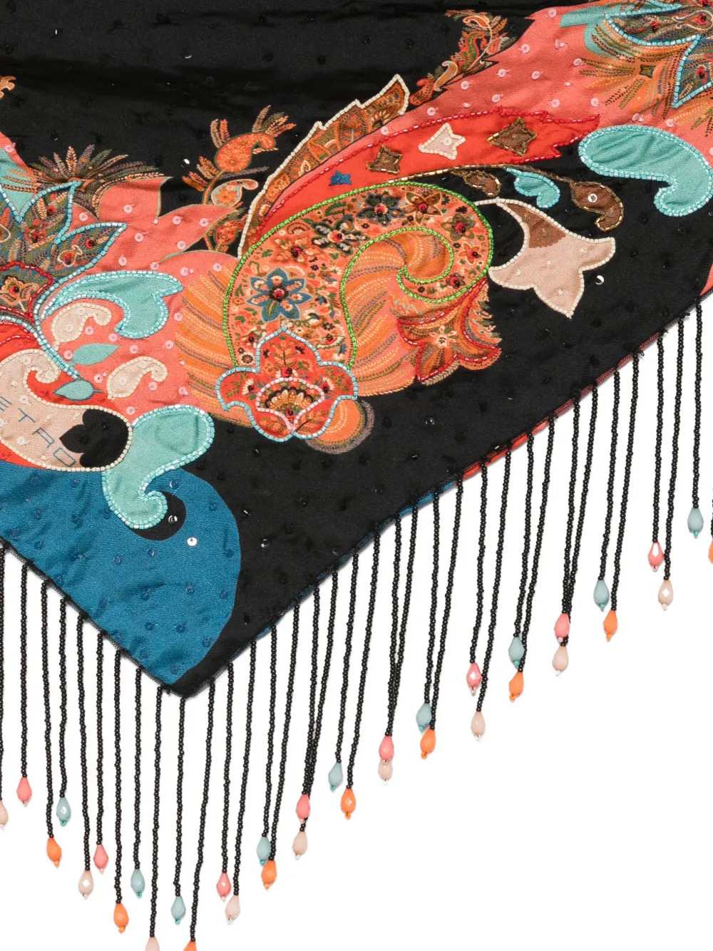 Etro Women Silk Scarf With Embossed Print And Beaded Fringe. ETRO