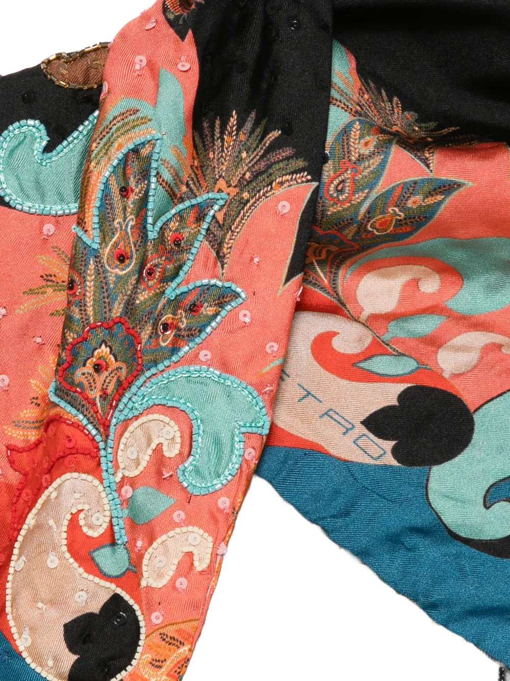 Etro Women Silk Scarf With Embossed Print And Beaded Fringe. ETRO