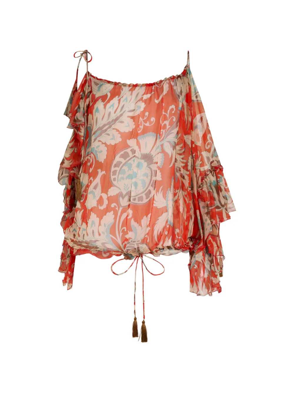 Etro Women Single-Sleeve Silk Top With Floral Motif ETRO