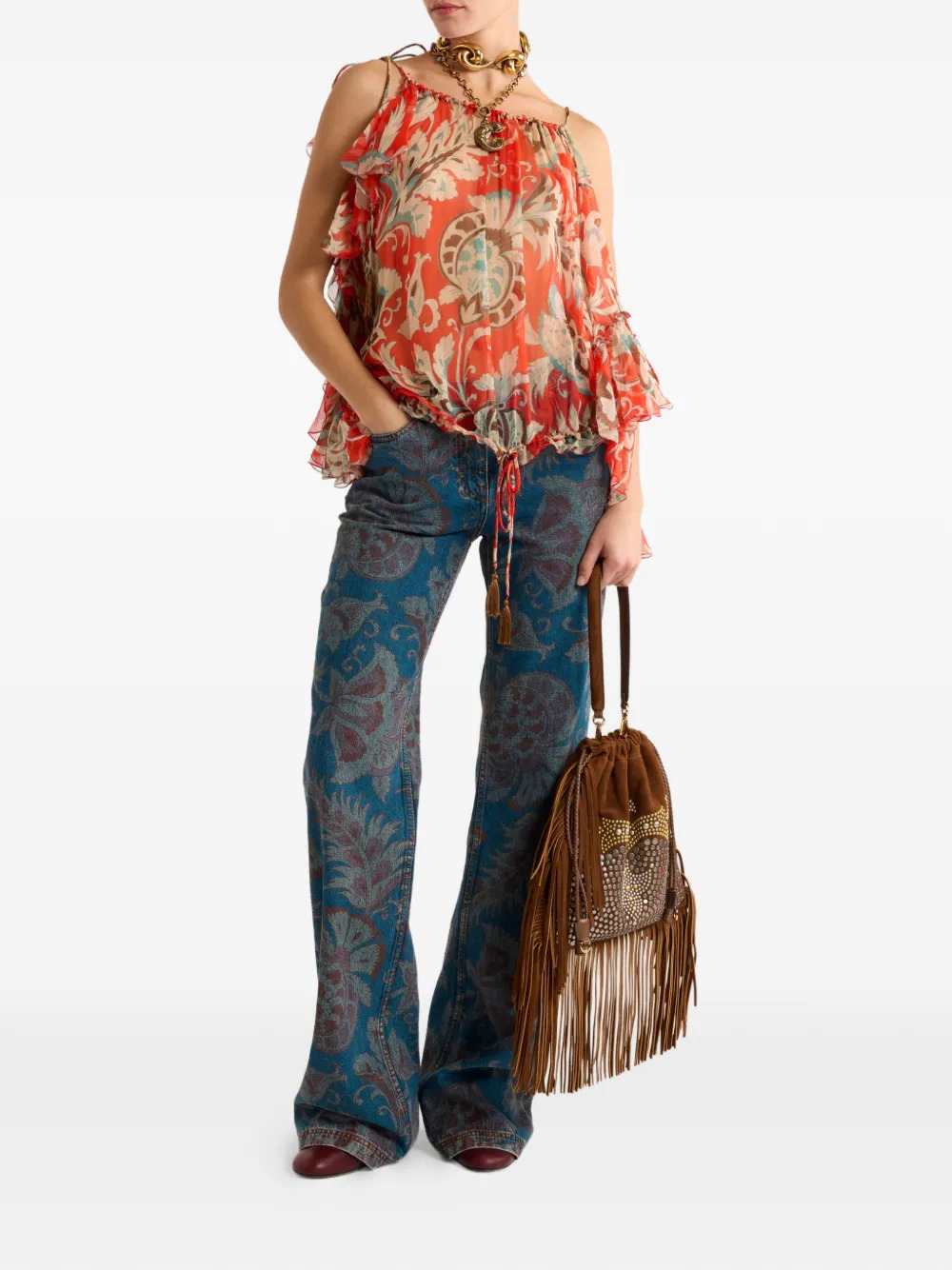 Etro Women Single-Sleeve Silk Top With Floral Motif ETRO