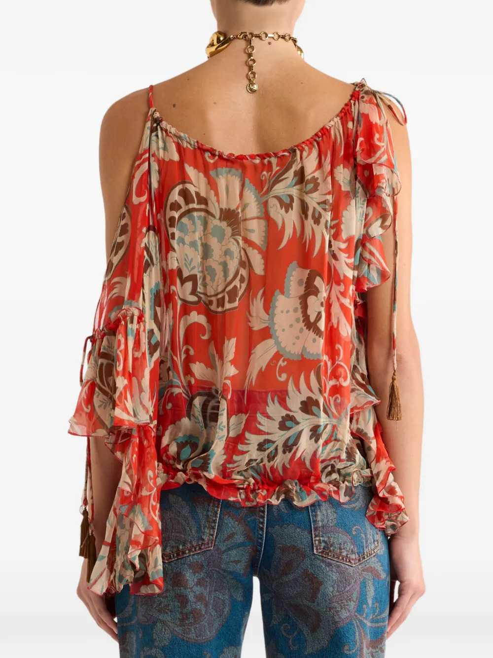Etro Women Single-Sleeve Silk Top With Floral Motif ETRO