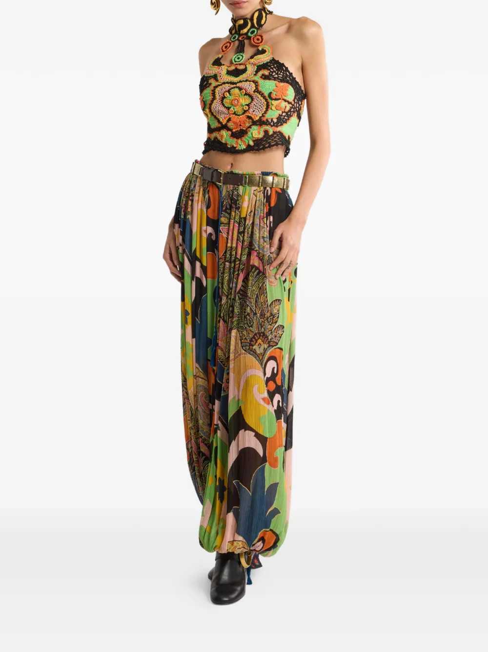 Etro Women Cotton Crop Top With Crochet-Effect Floral Pattern