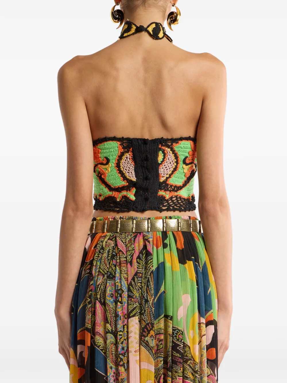 Etro Women Cotton Crop Top With Crochet-Effect Floral Pattern