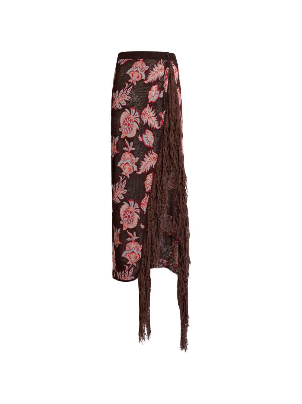 Etro Women Long Cotton Blend Jacquard Skirt With Fringe And Floral Pattern ETRO