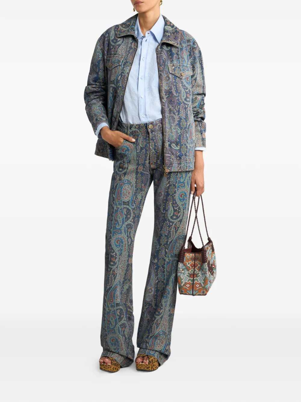 Etro Women Flared Denim Jeans With A Floral Paisley Motif ETRO