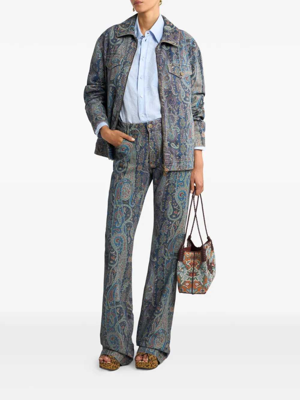Etro Women Flared Denim Jeans With A Floral Paisley Motif ETRO