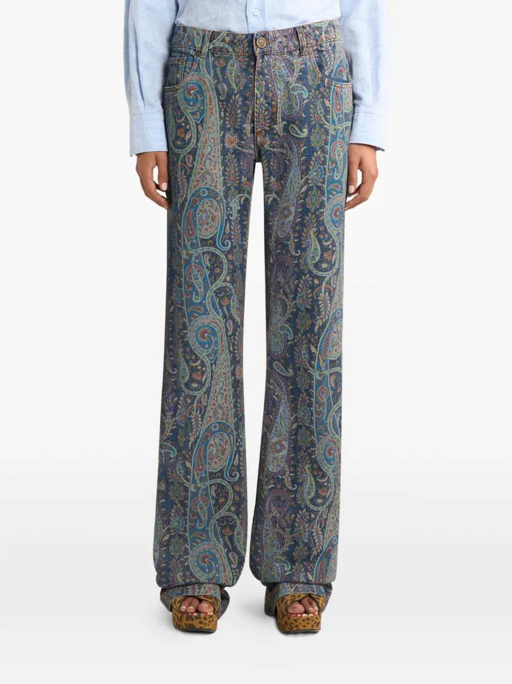Etro Women Flared Denim Jeans With A Floral Paisley Motif ETRO