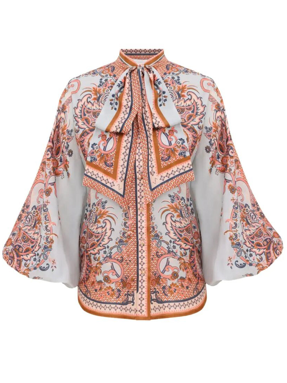 Zimmermann Women Aster Tie Neck Silk Blouse ZIMMERMANN