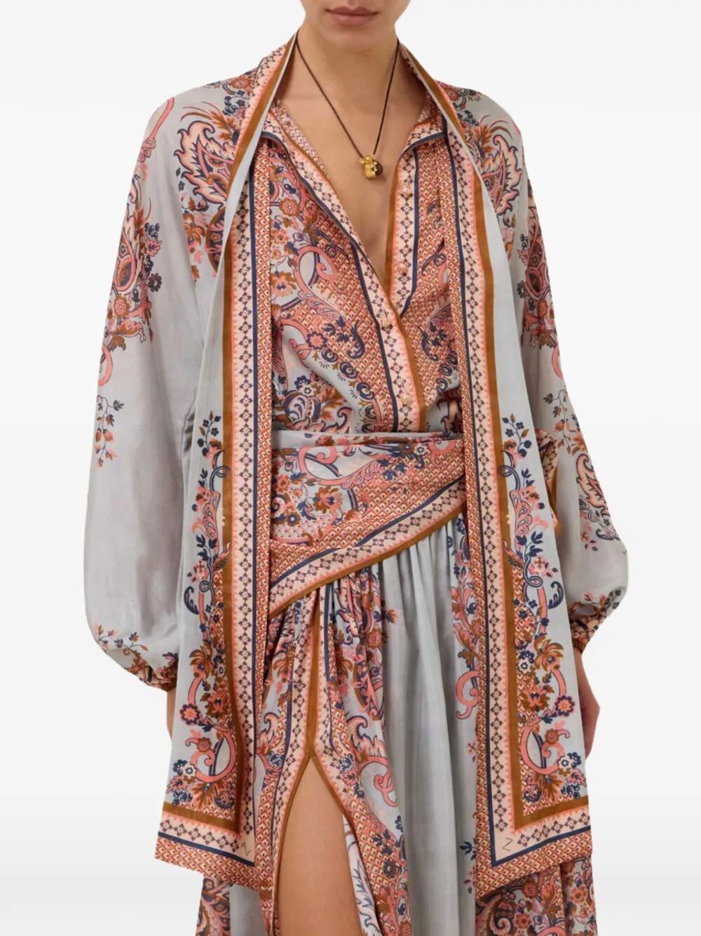 Zimmermann Women Aster Tie Neck Silk Blouse ZIMMERMANN