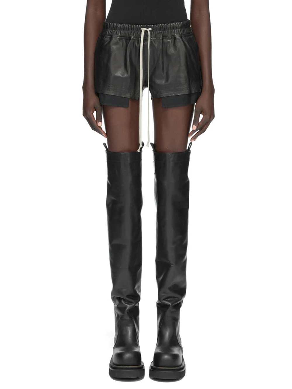 Rick Owens Women Leather Shorts - Fog Boxers RICK OWENS