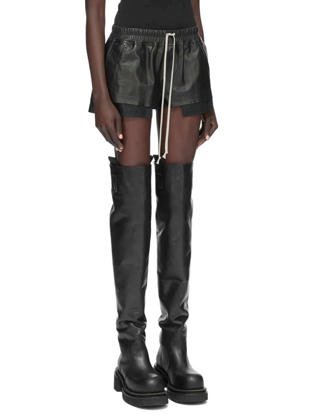 Rick Owens Women Leather Shorts - Fog Boxers RICK OWENS