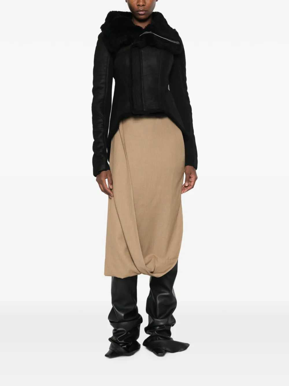 Rick Owens Women Naska Asymmetric Jacket With Shearling Trim RICK OWENS