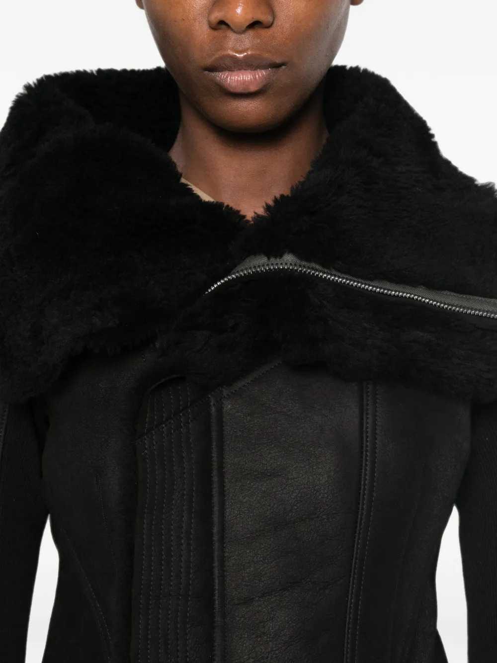 Rick Owens Women Naska Asymmetric Jacket With Shearling Trim RICK OWENS
