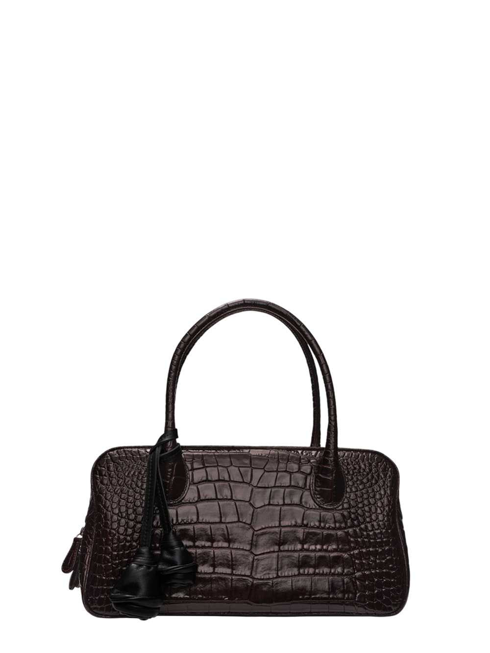 Magda Butrym Women Brigitte Bag In Dark Brown Crocodile-Embossed Leather With A Flower-Shaped Charm. MAGDA BUTRYM