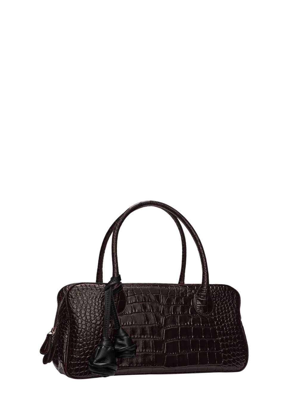 Magda Butrym Women Brigitte Bag In Dark Brown Crocodile-Embossed Leather With A Flower-Shaped Charm. MAGDA BUTRYM