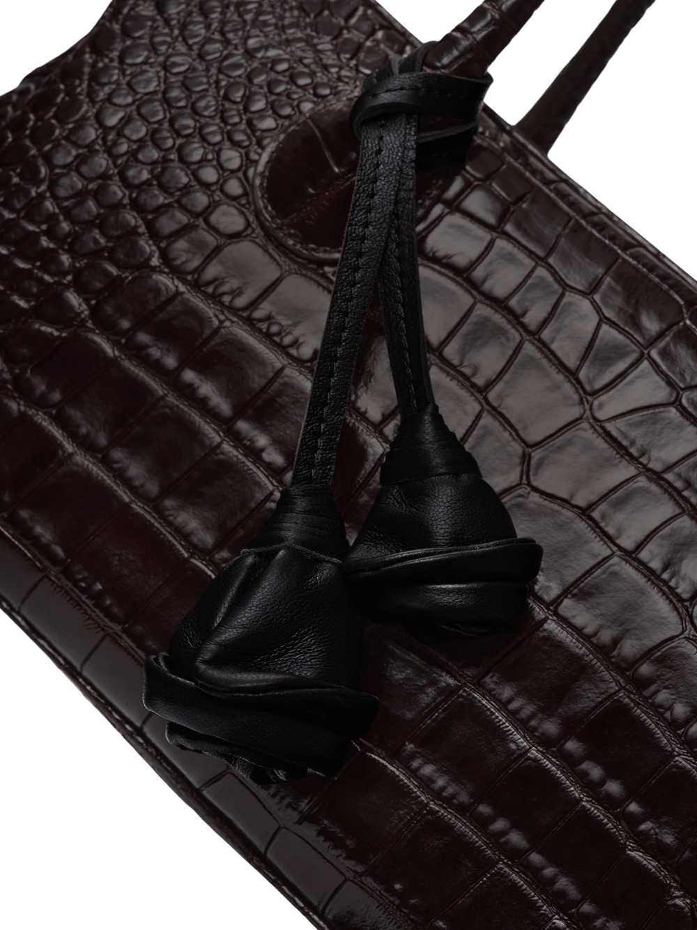 Magda Butrym Women Brigitte Bag In Dark Brown Crocodile-Embossed Leather With A Flower-Shaped Charm. MAGDA BUTRYM