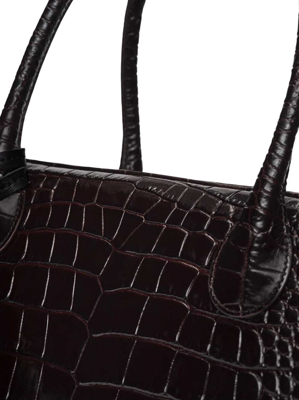Magda Butrym Women Brigitte Bag In Dark Brown Crocodile-Embossed Leather With A Flower-Shaped Charm. MAGDA BUTRYM