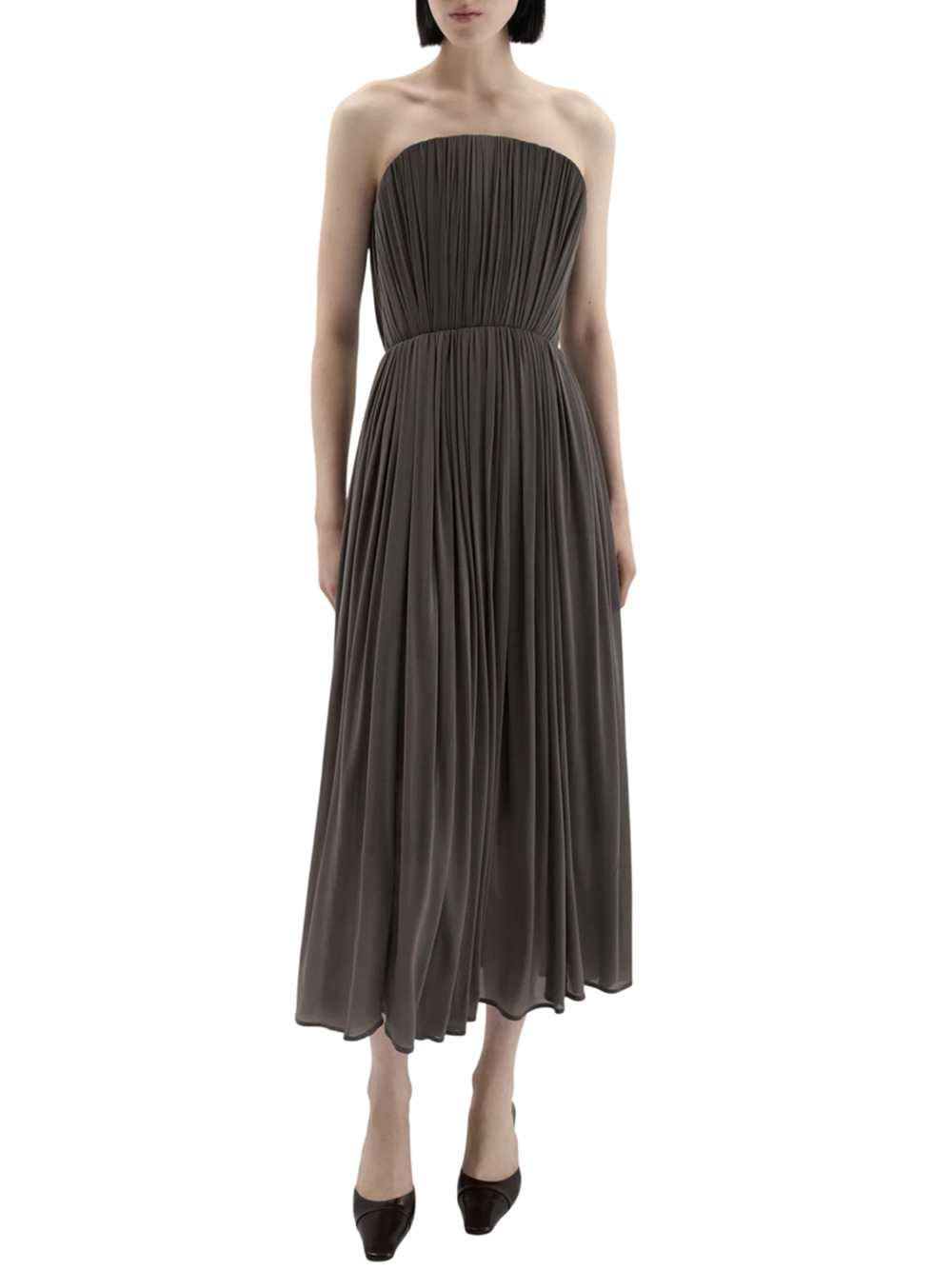 Magda Butrym Women Brown Strapless Pleated Corset Dress MAGDA BUTRYM