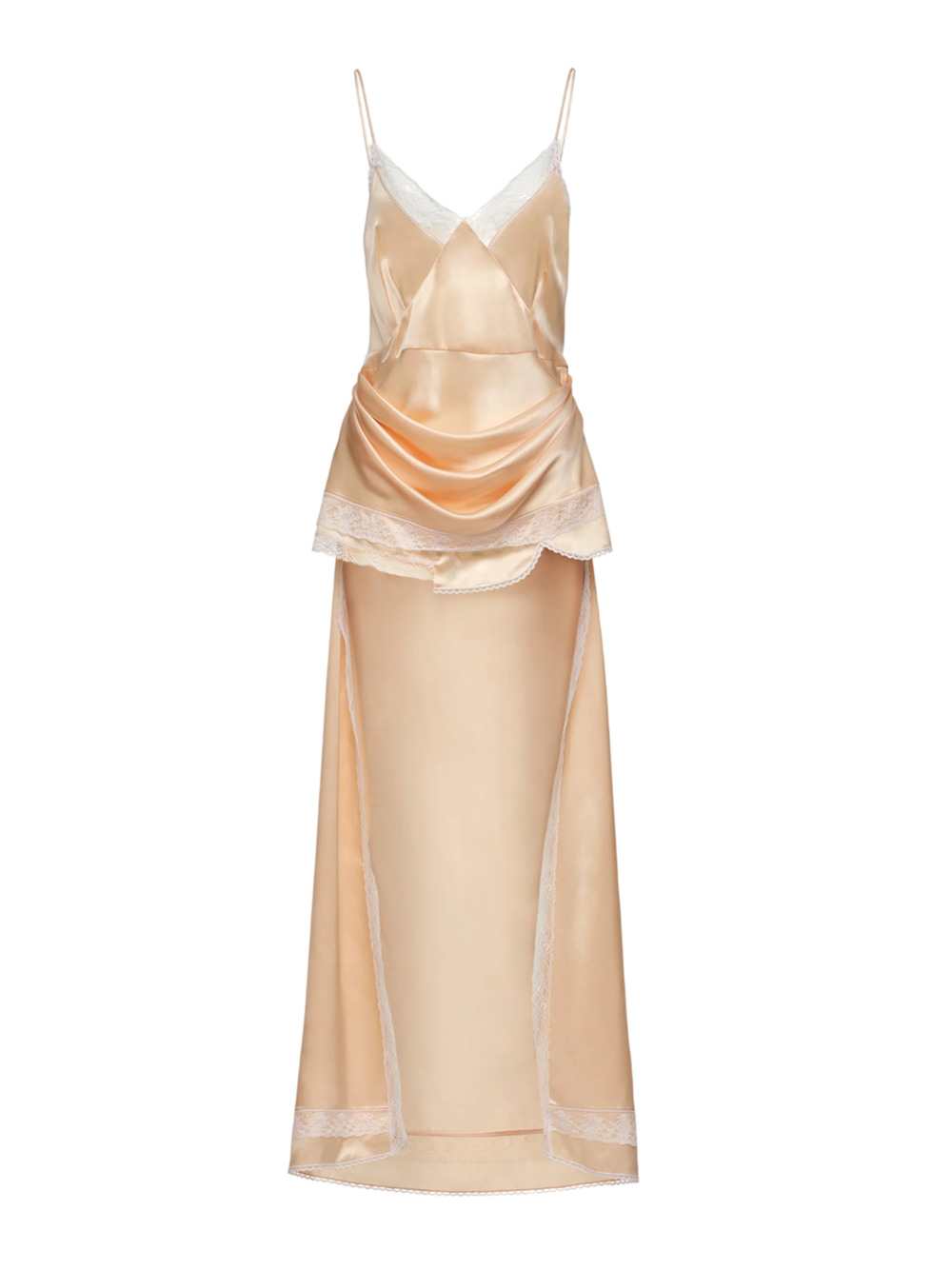 Magda Butrym Women Peach-Colored Asymmetrical Slip Dress With Lace Inserts. MAGDA BUTRYM
