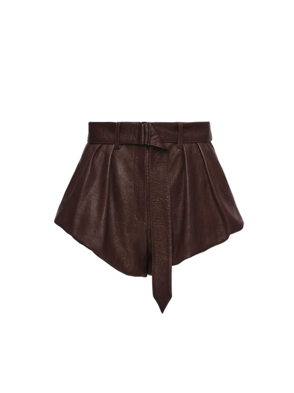 Magda Butrym Women Brown Leather Flared Shorts MAGDA BUTRYM