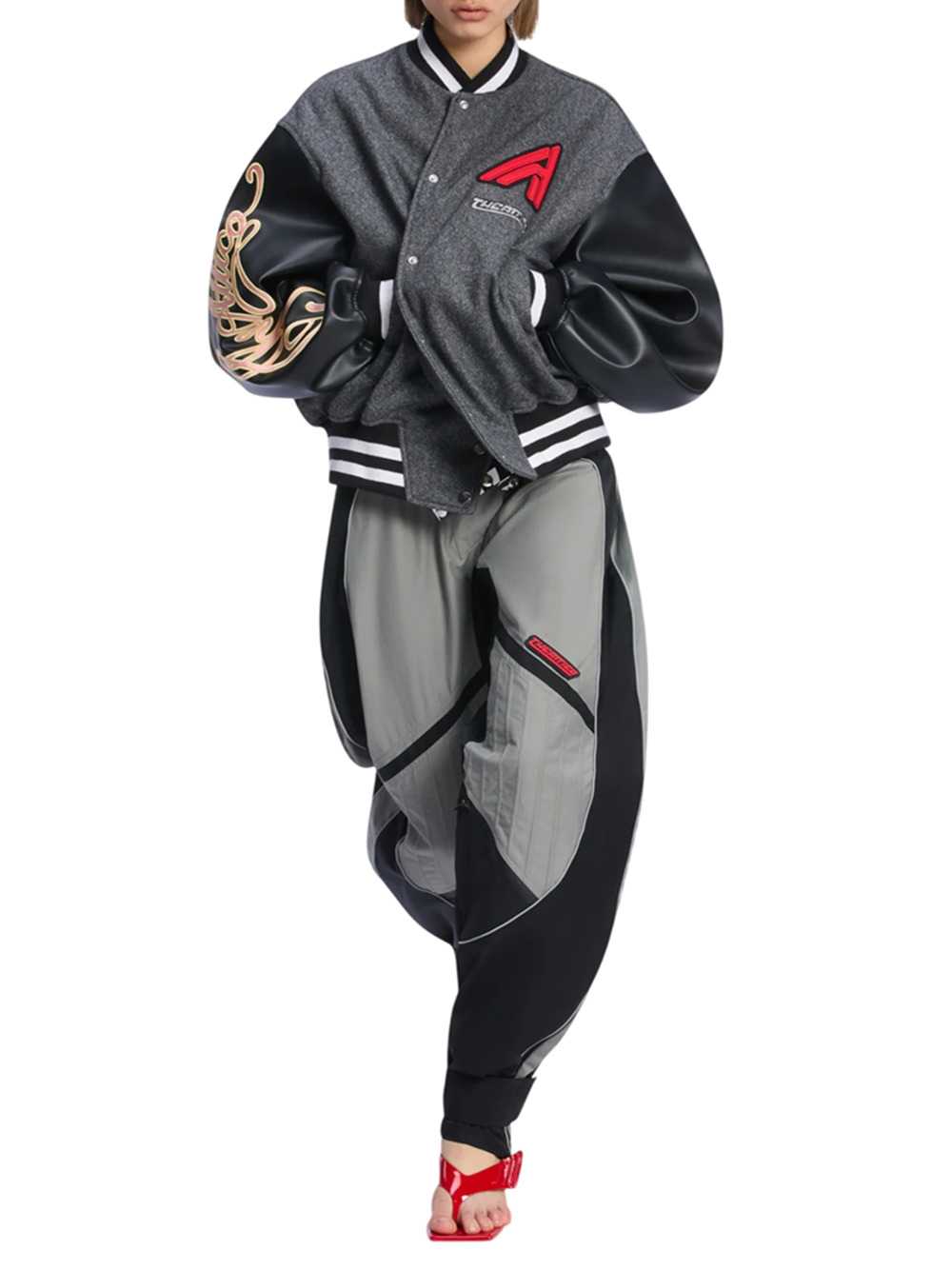 The Attico Women Dark Gray Bomber Jacket