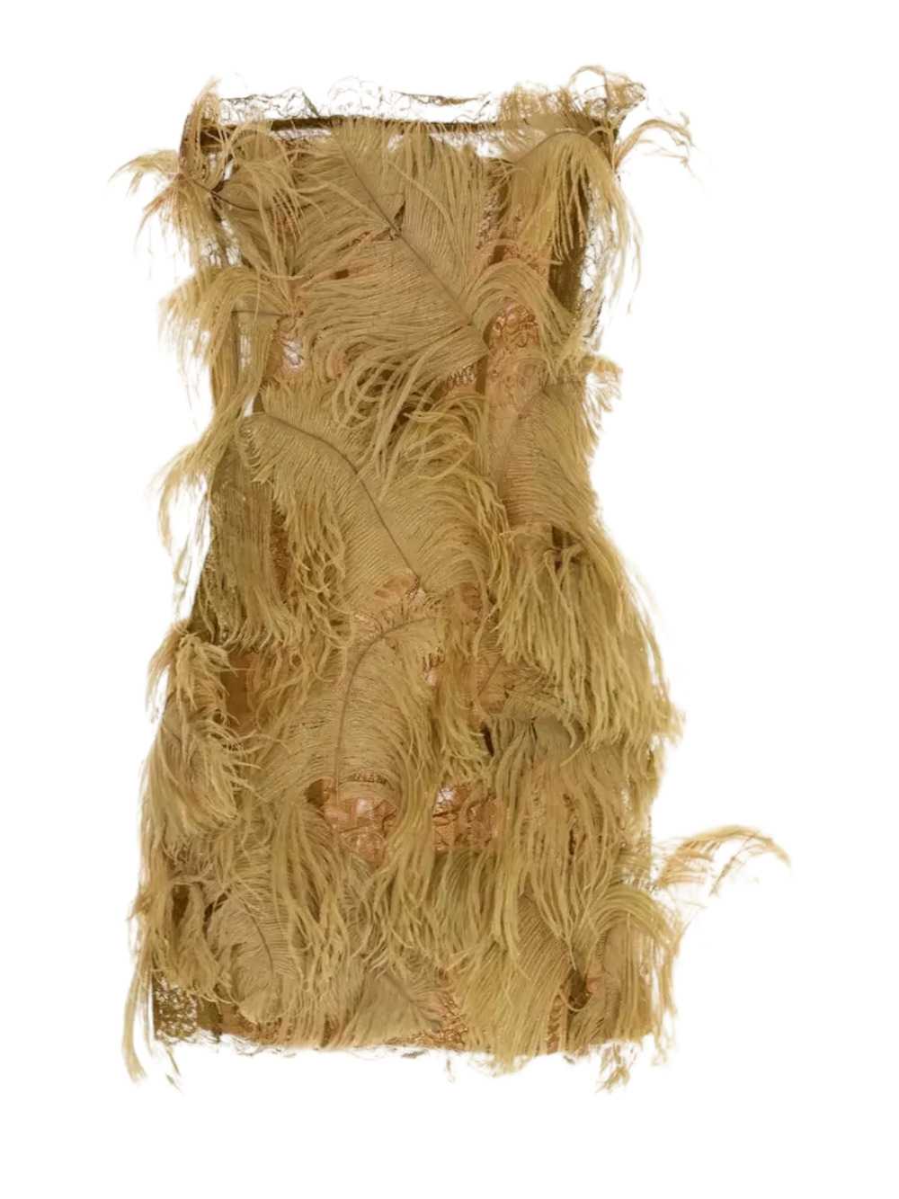 The Attico Women Strapless Lace And Mesh Mini Dress With Fringe THE ATTICO
