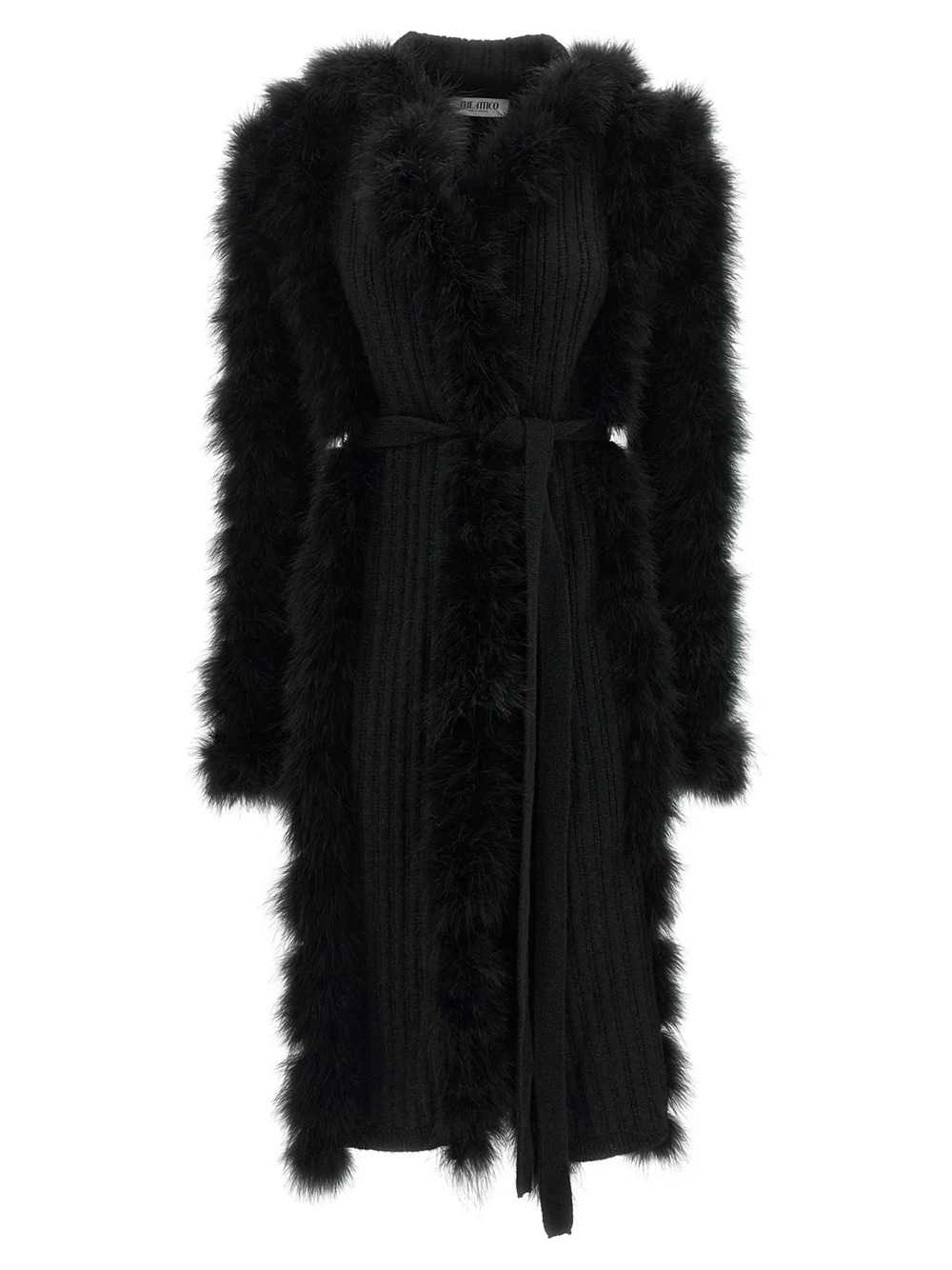 The Attico Women Knitted Coat With Belt And Feather-Effect Trim THE ATTICO