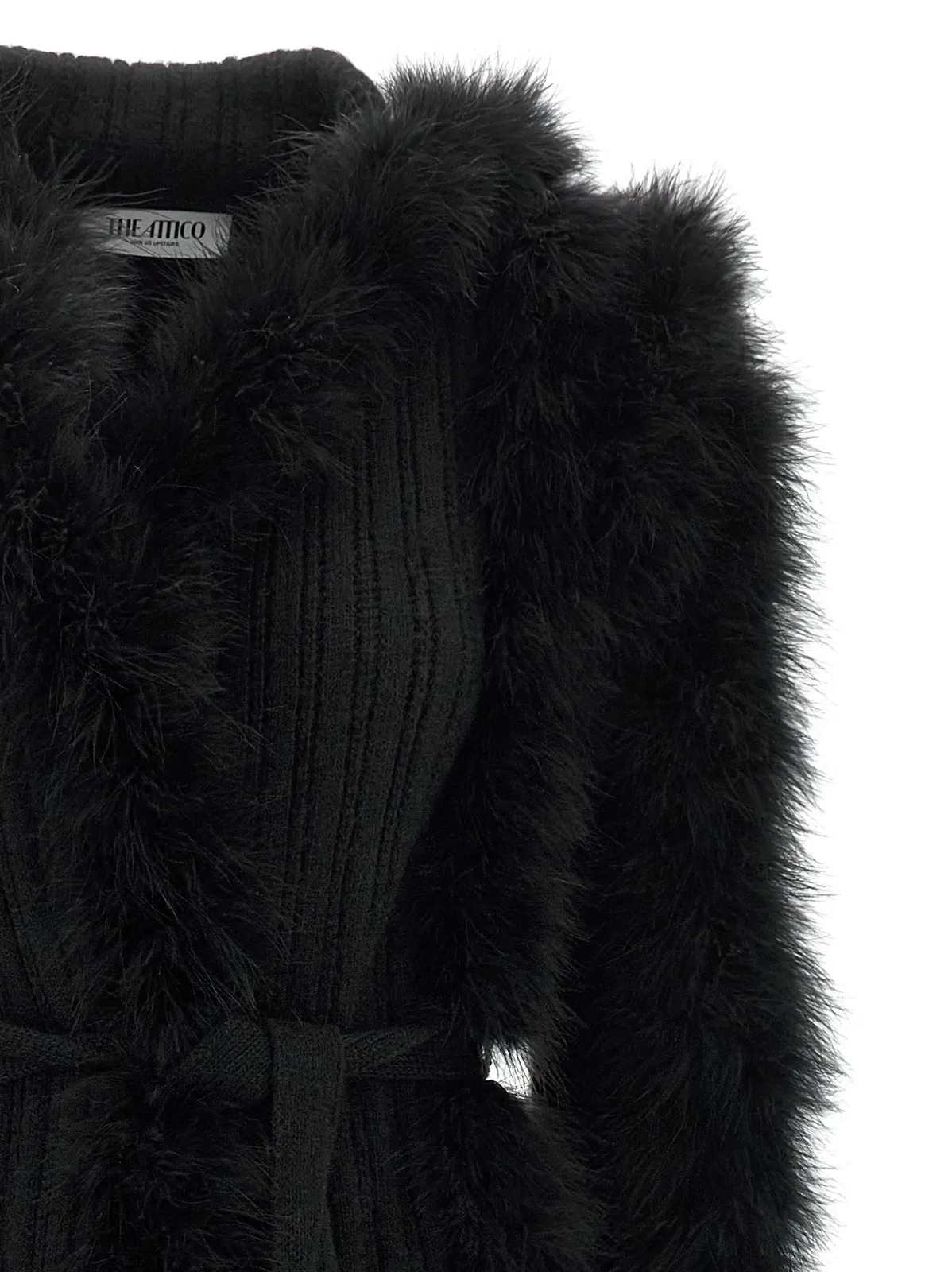 The Attico Women Knitted Coat With Belt And Feather-Effect Trim THE ATTICO