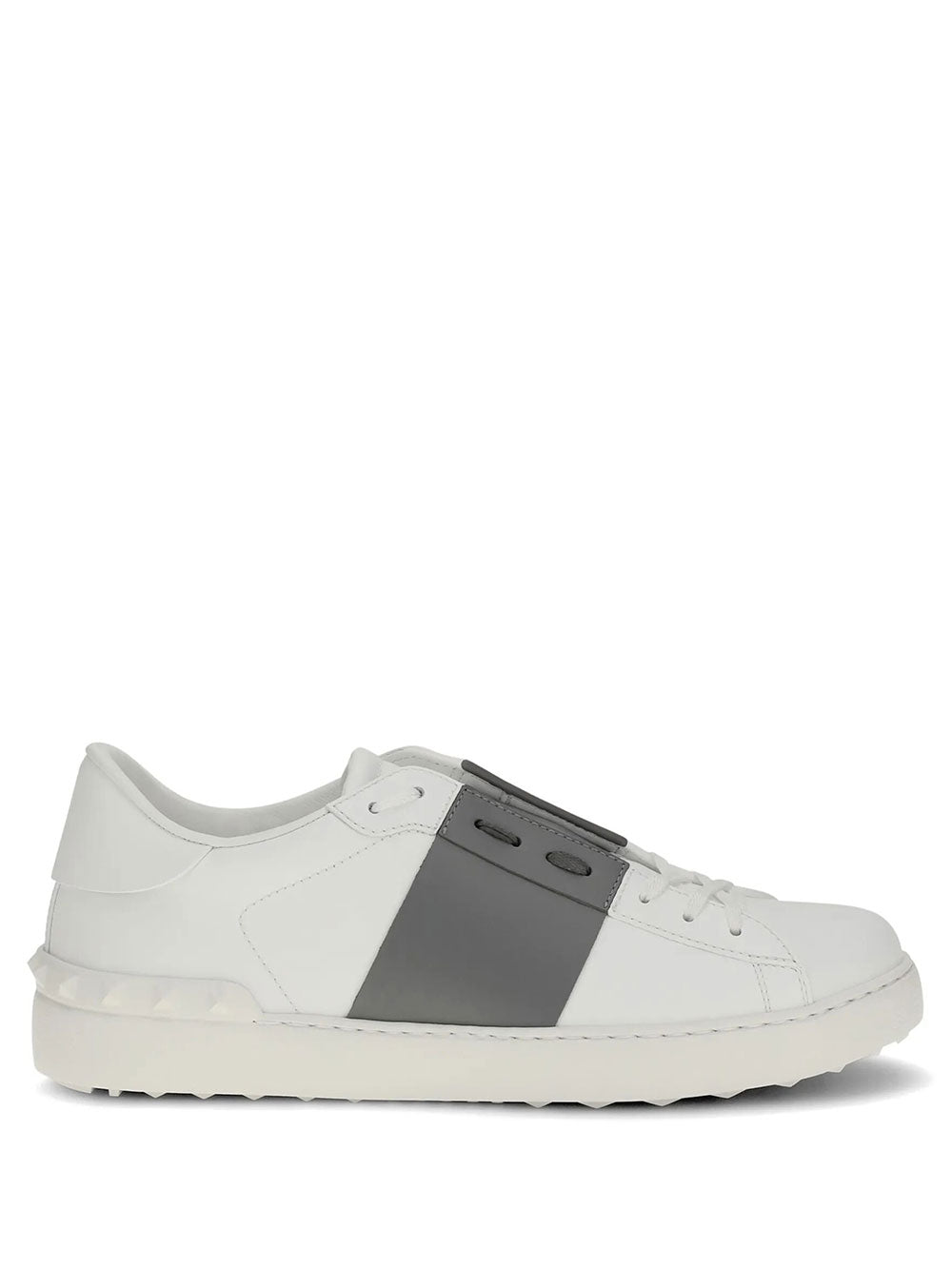 Valentino Garavani Men Open Leather Sneakers With Contrast Band And Stud Details VALENTINO GARAVANI