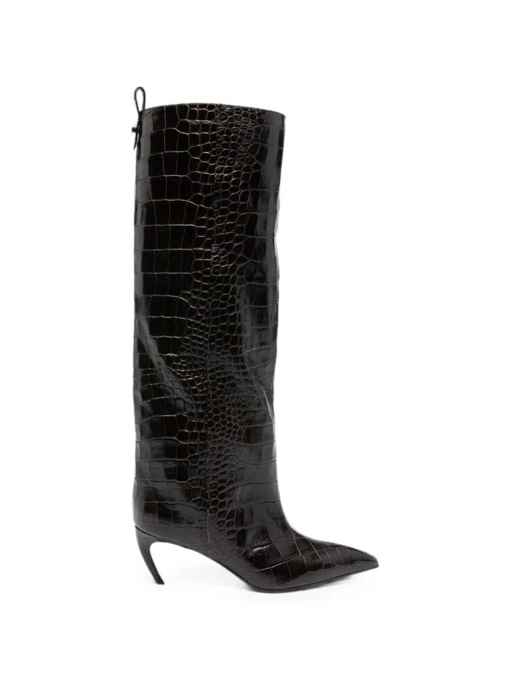 The Attico Women Lea Knee-High Boots With A Pointed Toe And Crocodile-Effect Toe