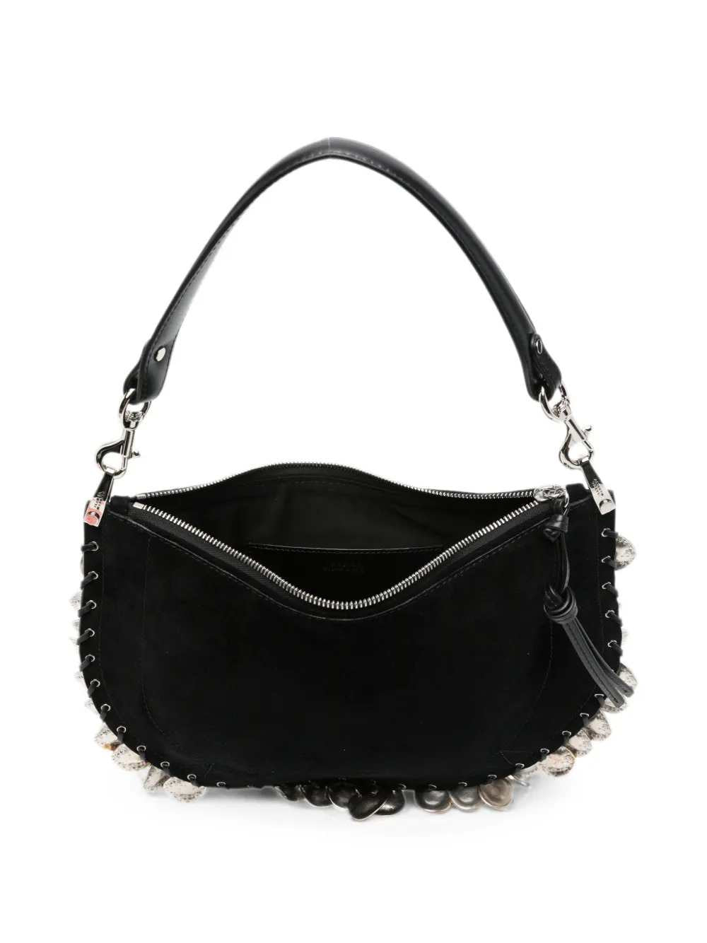 Marant Women Oskan Shoulder Bag In Soft Calf Suede With Medallions And Zipper. ISABEL MARANT