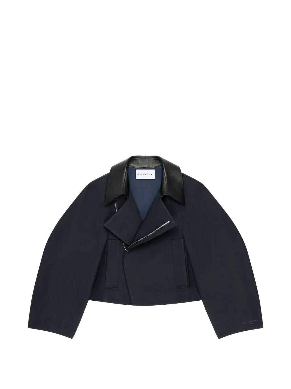 Givenchy Women Short Cotton And Wool Coat With Leather Collar GIVENCHY