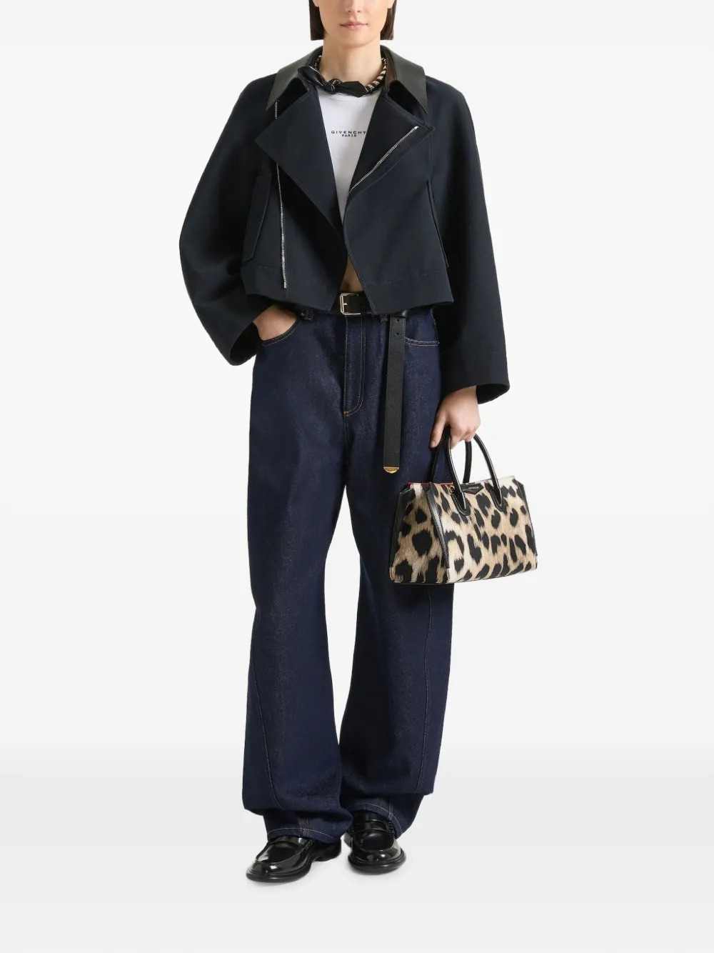 Givenchy Women Short Cotton And Wool Coat With Leather Collar GIVENCHY