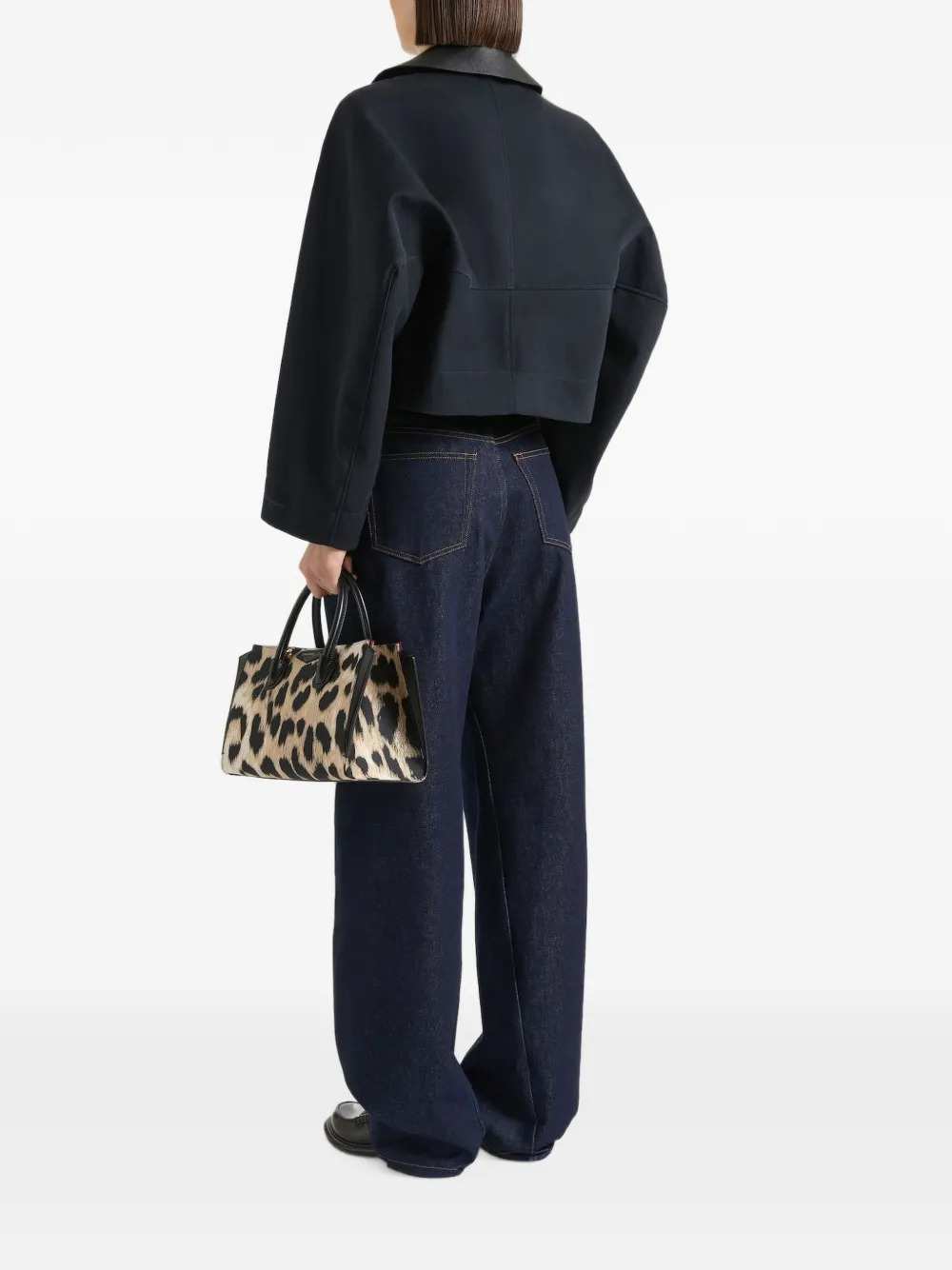 Givenchy Women Short Cotton And Wool Coat With Leather Collar GIVENCHY
