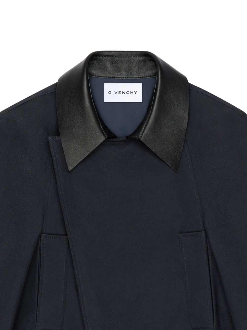 Givenchy Women Short Cotton And Wool Coat With Leather Collar GIVENCHY