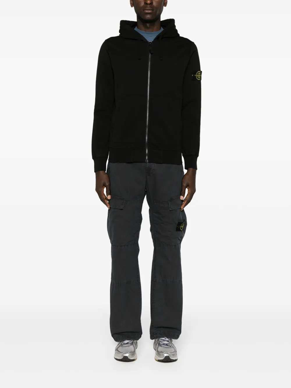 Stone Island Men Zip-Up Hoodie With Brand Logo Patch. STONE ISLAND