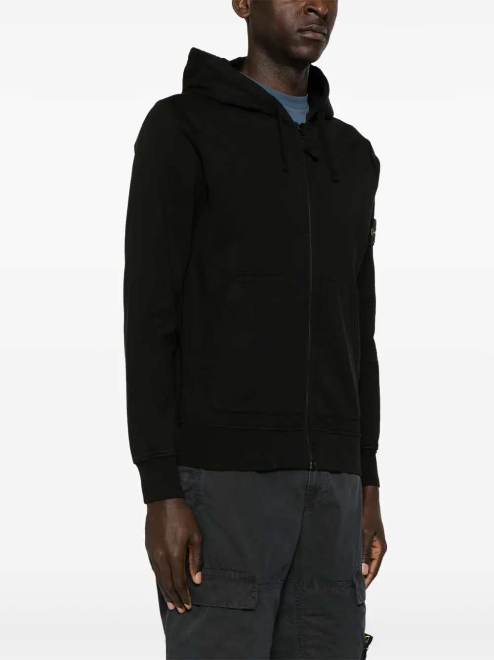 Stone Island Men Zip-Up Hoodie With Brand Logo Patch. STONE ISLAND