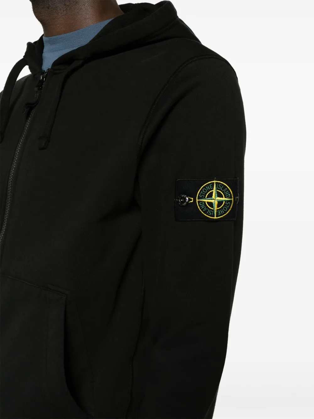 Stone Island Men Zip-Up Hoodie With Brand Logo Patch. STONE ISLAND