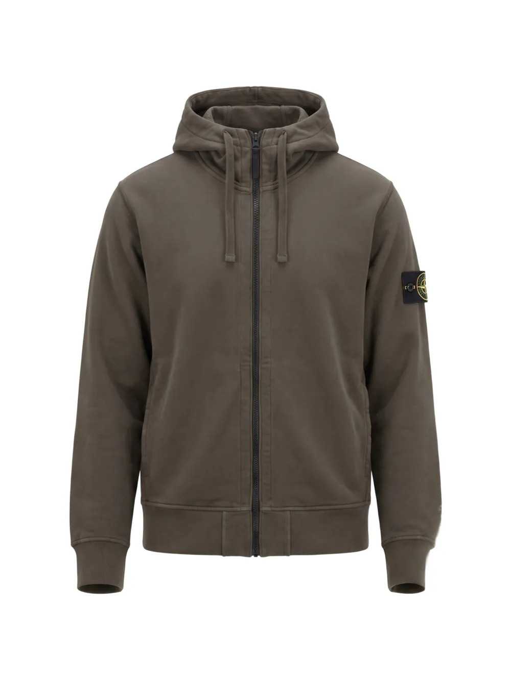 Stone Island Men Oversized Organic Cotton Fleece Zip-Up Hoodie With Pockets STONE ISLAND