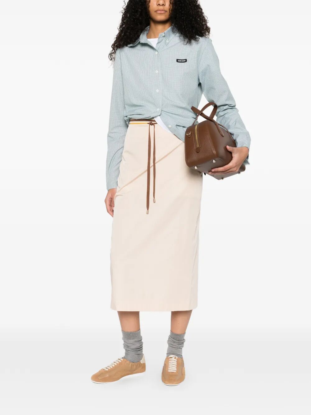 Miu Miu Women Check Pattern Poplin Shirt MIU MIU