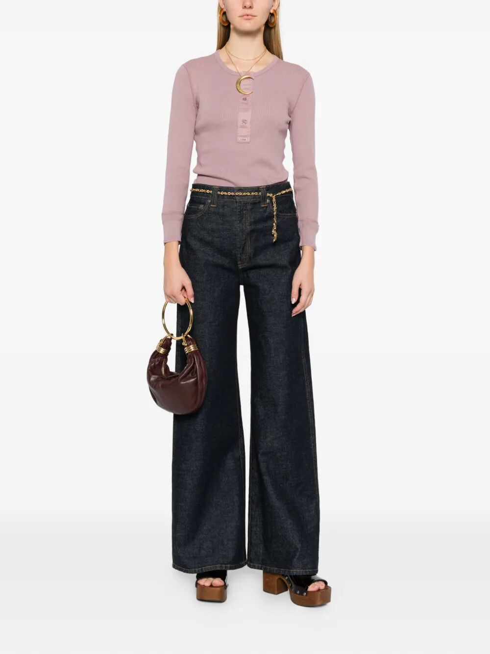 Chloe Women Fitted Henley Cotton Jersey Shirt CHLOE