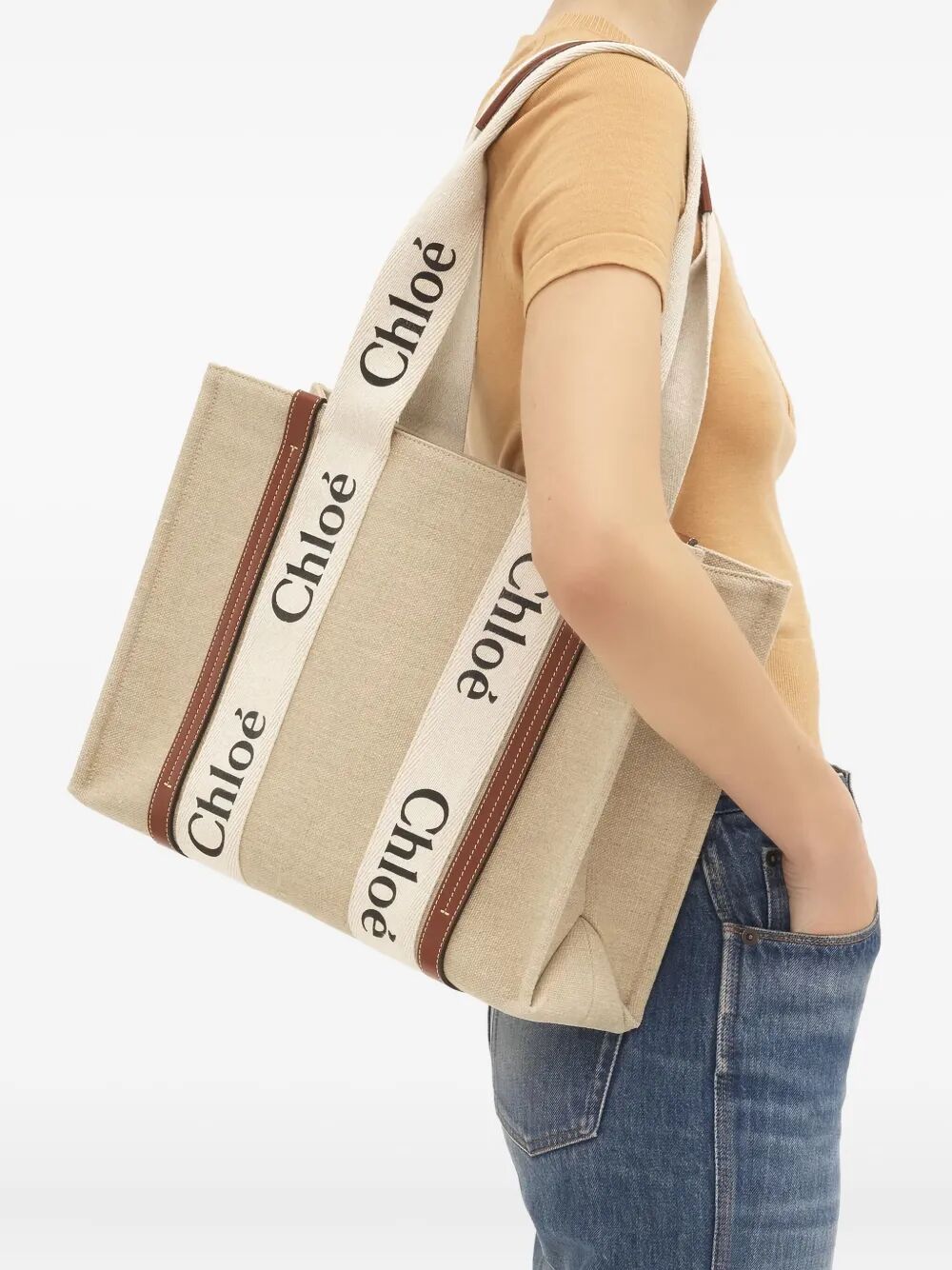 Chloe Women Woody Linen Tote Bag CHLOE