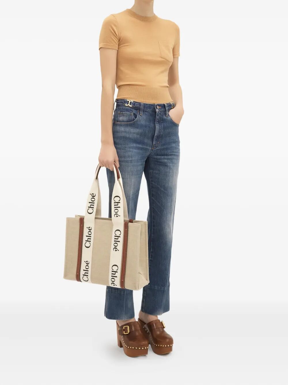 Chloe Women Woody Linen Tote Bag CHLOE