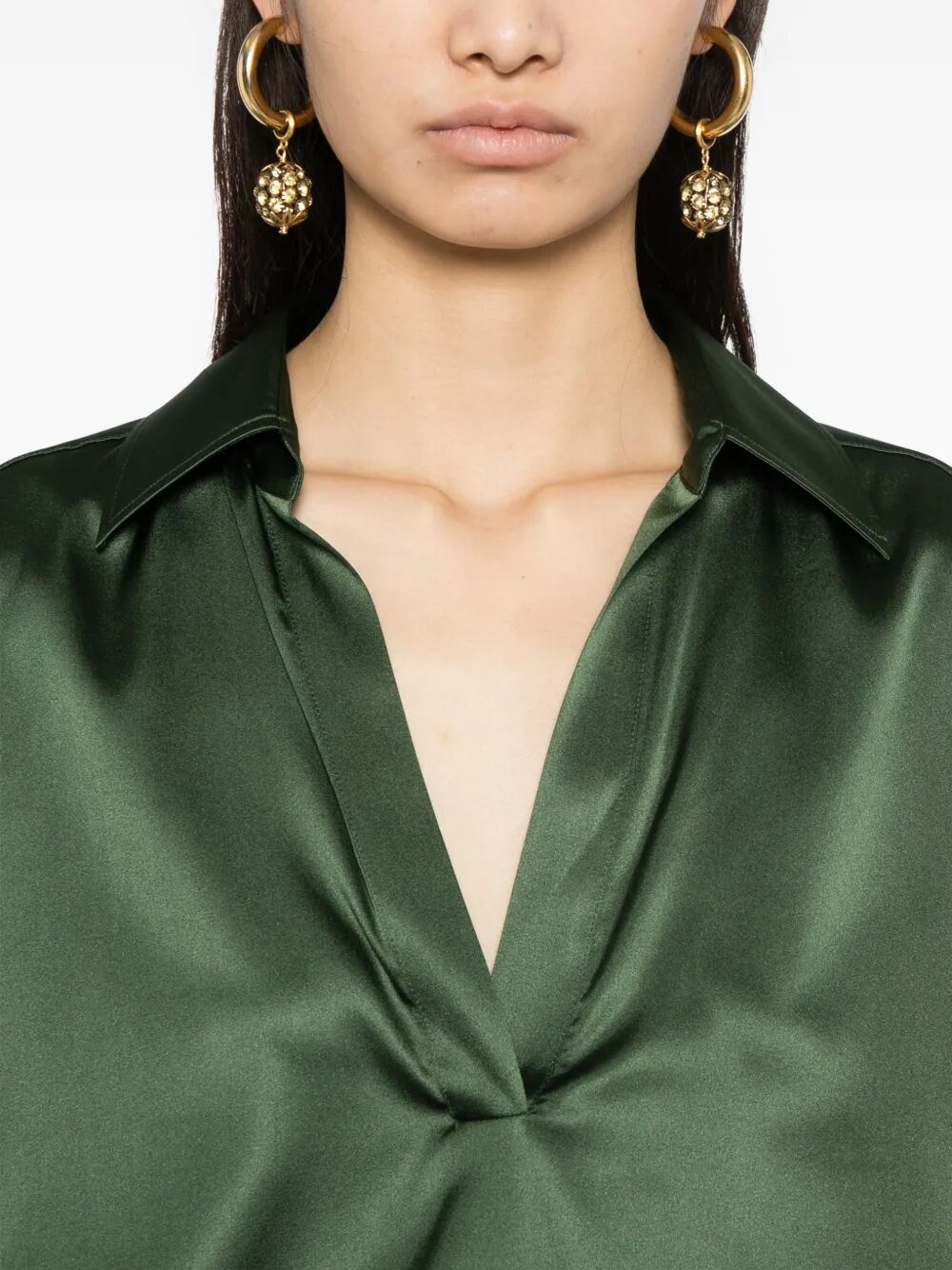 Tom Ford Women Stretch Silk Satin Polo With Tonal Tf Embroidered Logo TOM FORD