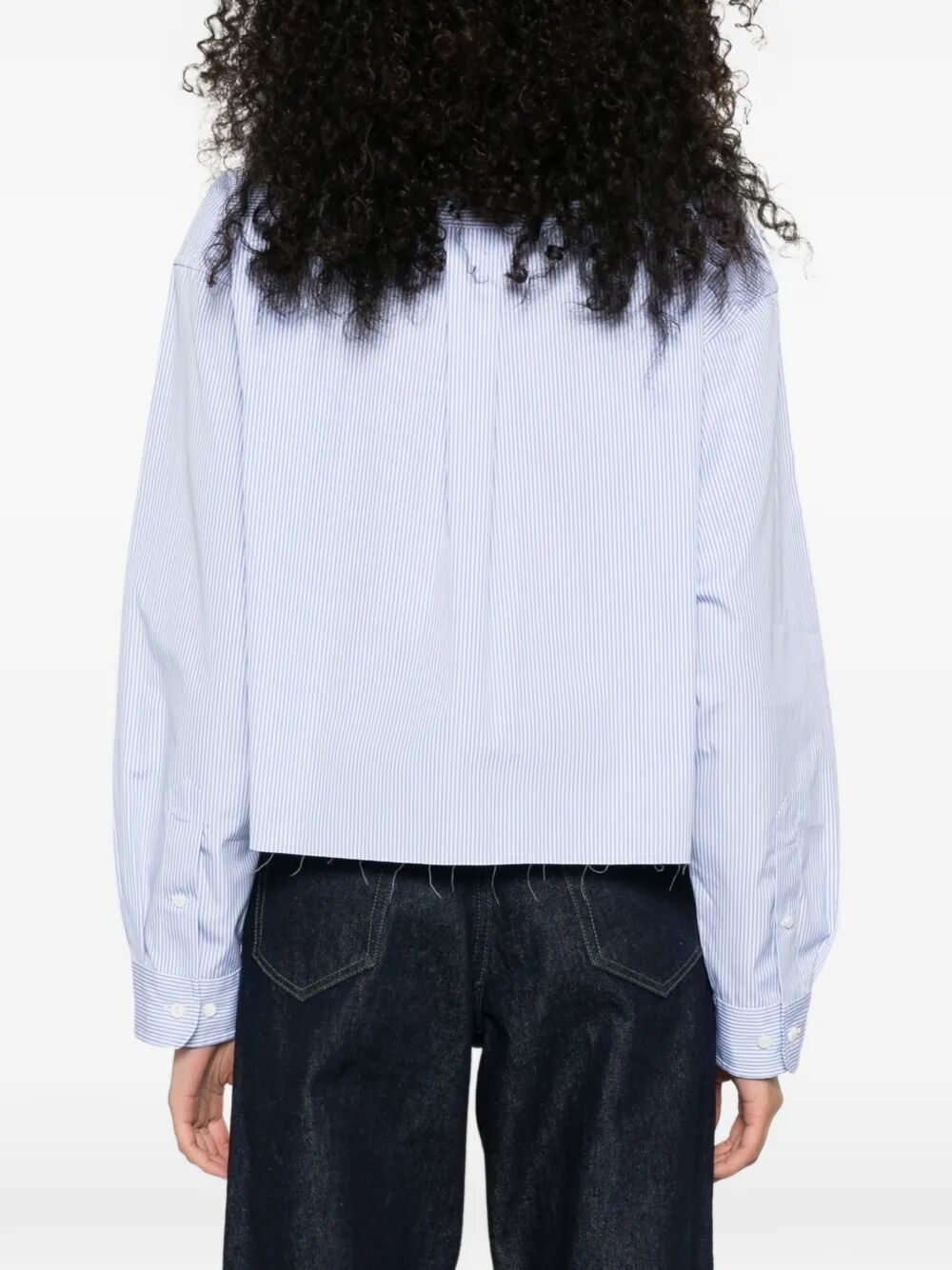 Miu Miu Women Striped Cropped Cotton Shirt MIU MIU