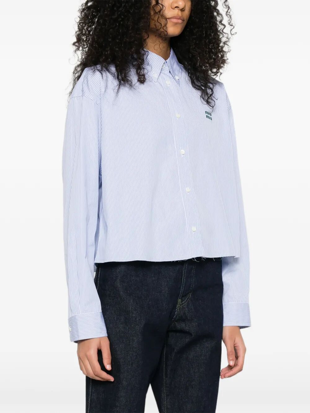 Miu Miu Women Striped Cropped Cotton Shirt MIU MIU