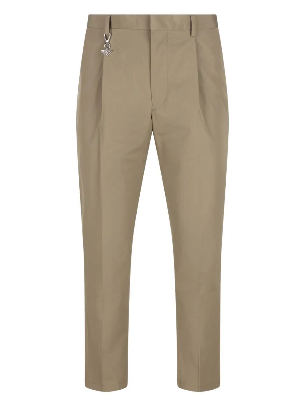 Prada Men Pleated Cotton Trousers With Charm PRADA
